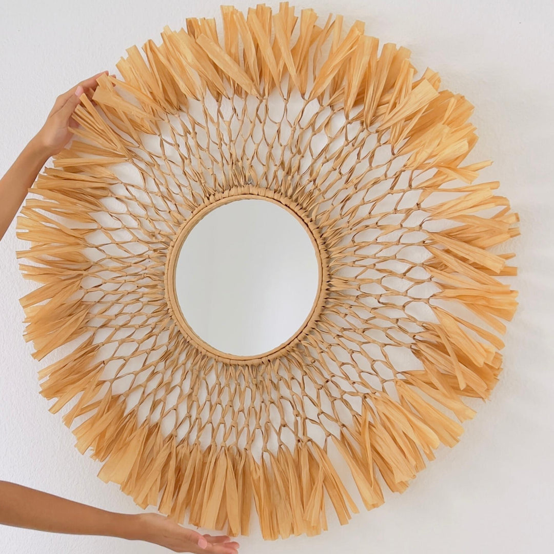 Macrame Raffia Fiber Art Mirror