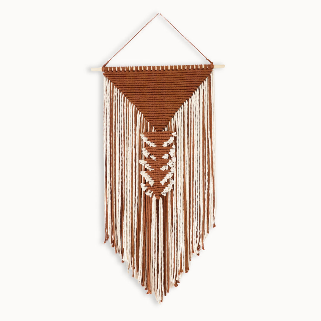 Contemporary Macrame Wall Hanging 'Pyramid' with intricate patterning, blending traditional craft with modern design - Yashi Designs, Contemporary Macrame Wall Hanging