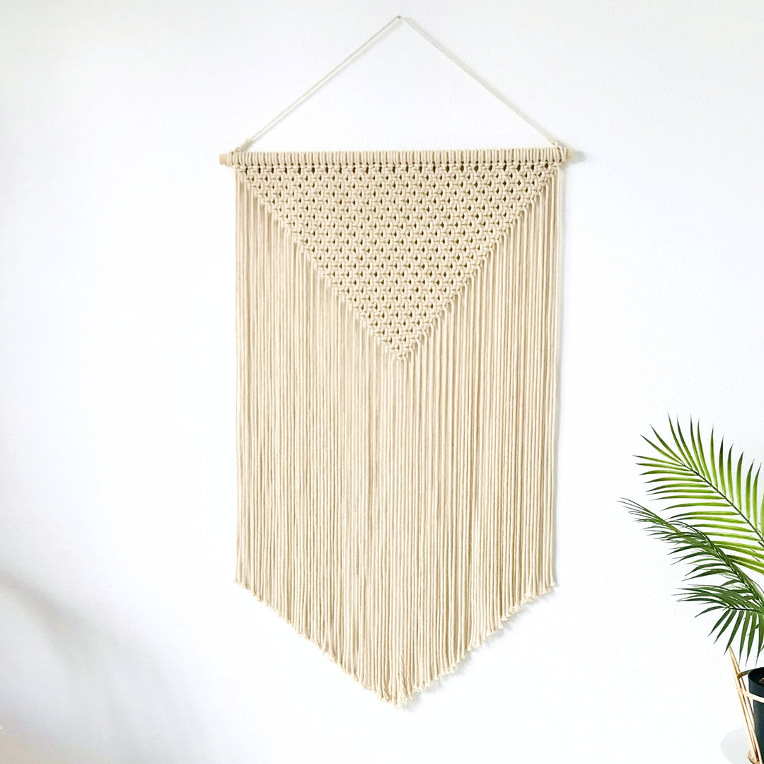 Geometric Macrame Wall Hanging - APEX, Handwoven macrame wall hanging in neutral tones with unique and modern style Organic Art, Interior Design Art