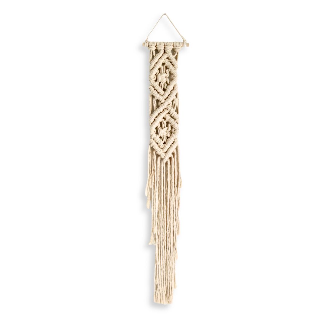 Tassel Wall Hanging-Diamond Tassel Intricate macrame wall hanging with unique pattern, handcrafted to add a rustic art touch to any decor 