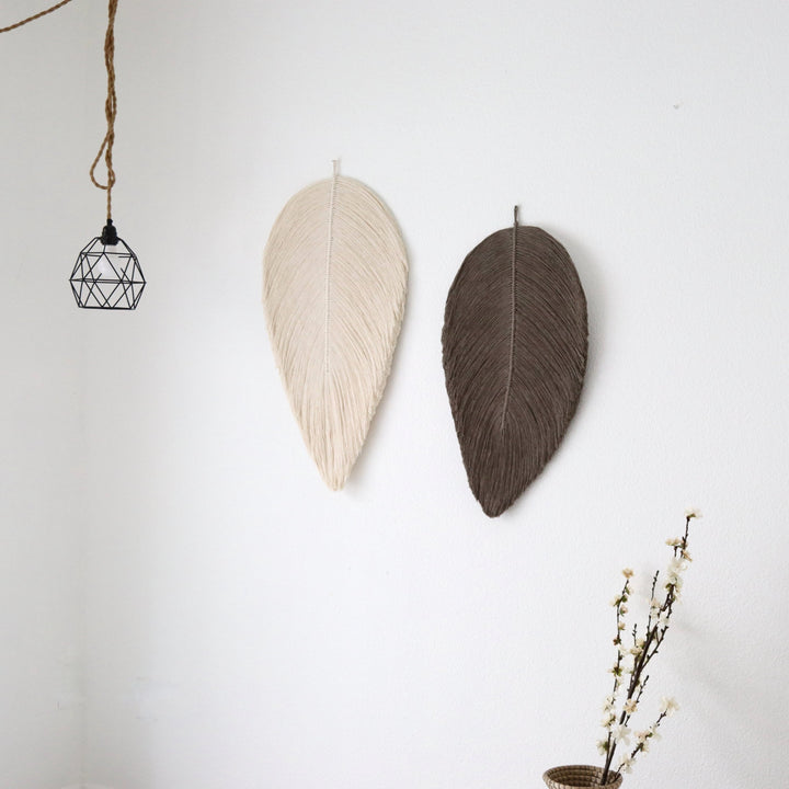 Macrame Leaf Wall Hanging Set in Natural & Taupe