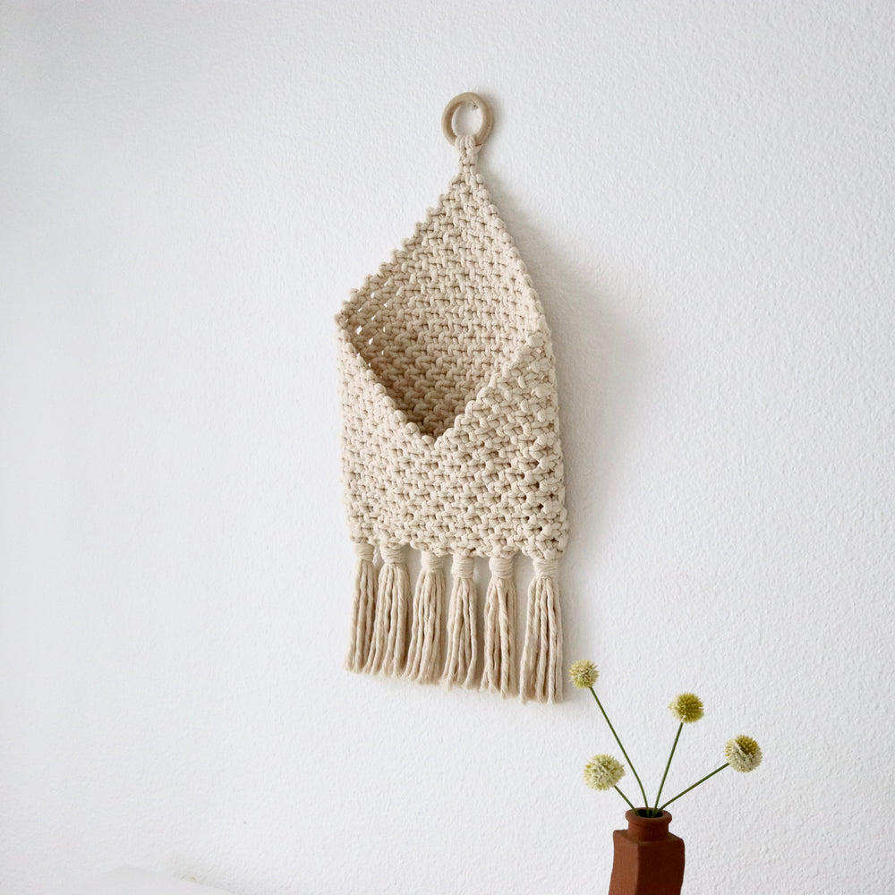 White Macrame Letter Holder, Handmade Macrame, Office Accessories, Home Organization, Yashi Designs Envelope - Letter Holder, Macrame Wall Hanging