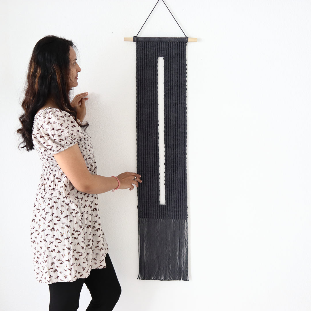 Macrame Wall Hanging Landscape- Keyhole, Minimalist macrame wall hanging featuring a clean and elegant design with a contemporary look.