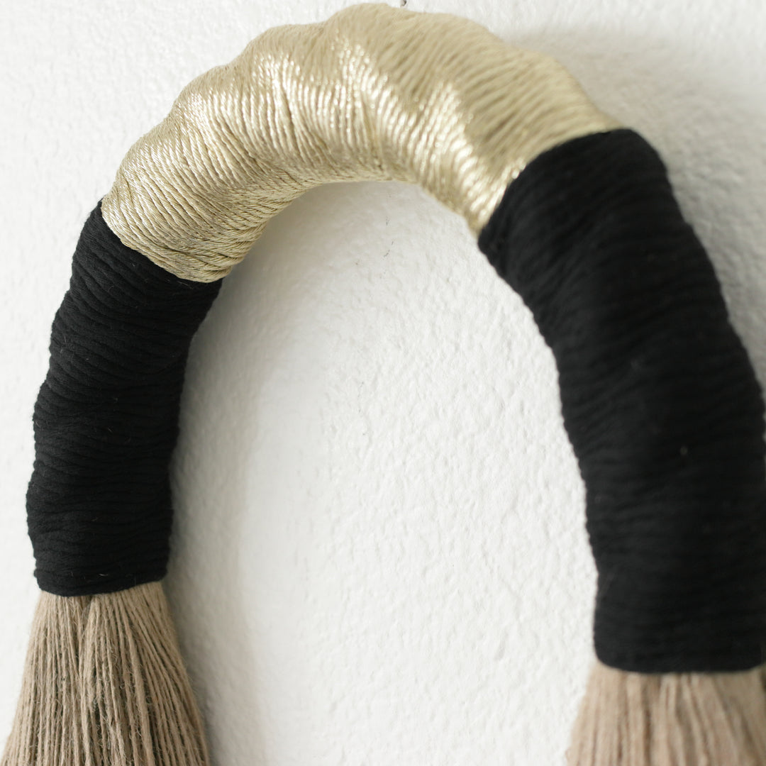 Timeless beauty - Jute arch with gold Unique jute arch, rope arch with luxurious black and gold accents, handcrafted for distinctive decor - Yashi Designs