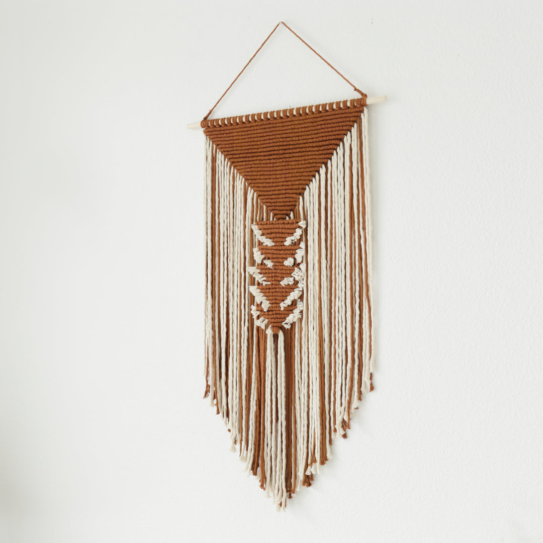 Contemporary Macrame Wall Hanging 'Pyramid' with intricate patterning, blending traditional craft with modern design - Yashi Designs, Contemporary Macrame Wall Hanging