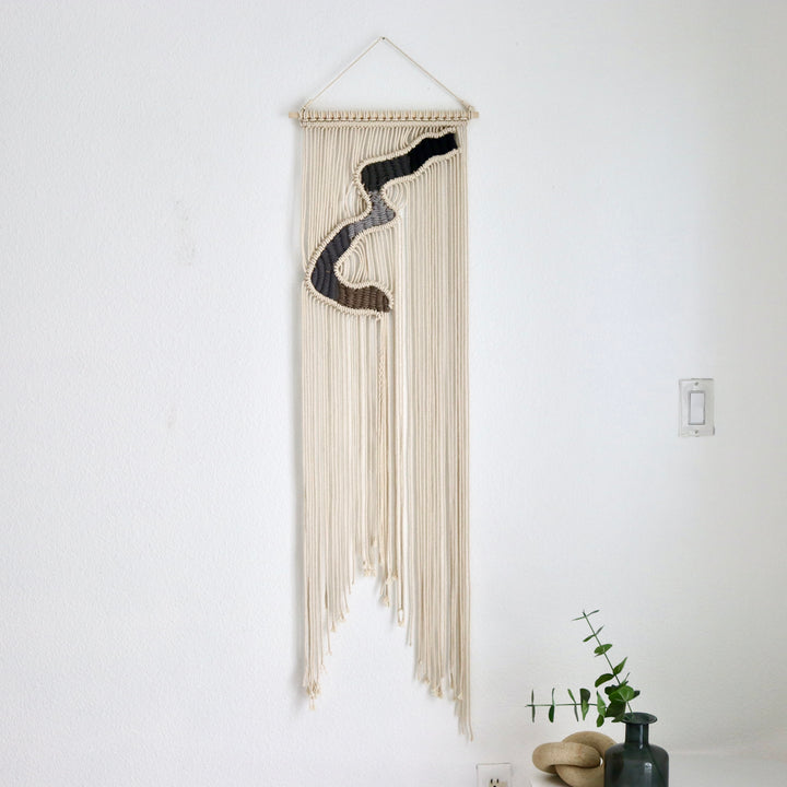 Modern fiber art pieces  'Abstract River', showcasing elegant unique fiber art in wall decor - Yashi Designs